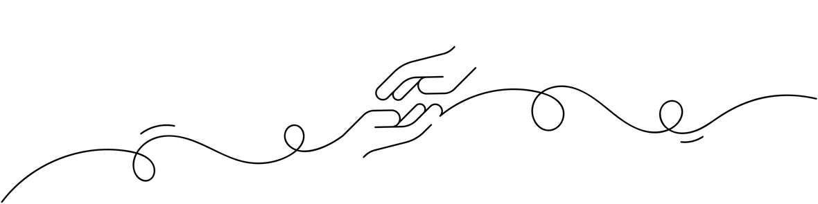Zwei stilisierte Hände in einer durchgehenden Linie: die eine Handfläche zeigt nach oben, die andere nach unten – Symbol für Unterstützung und Fürsorge bei der medizinischen Rehabilitation für pflegende Angehörige.
